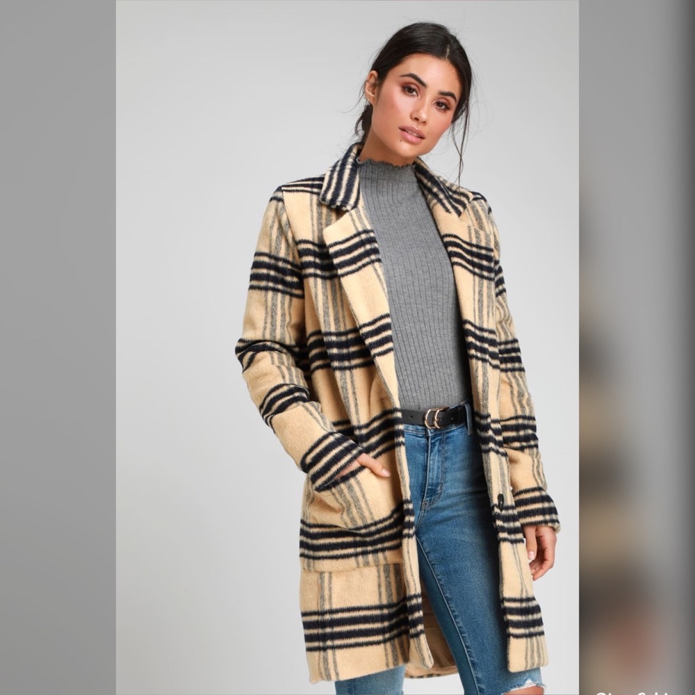 Plaid Khaki Lulu’s wool Winter Coat